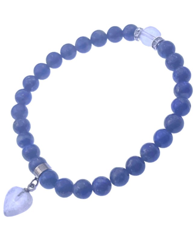 Lapis lazuli bracelet en perles naturelles 8 mm et cœur en cristal de roche
