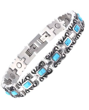 Bracelet magnétique détente inox et turquoise - Rhéa