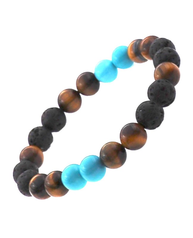 Bracelet acier perles naturelles agate bleu & pierre de lave