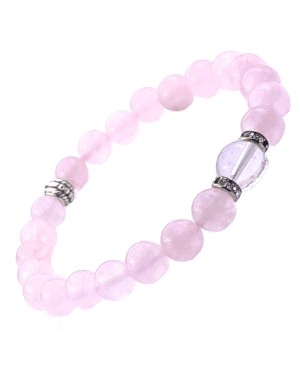 Bracelet amour en quartz rose et cristal de roche boule 8 mm