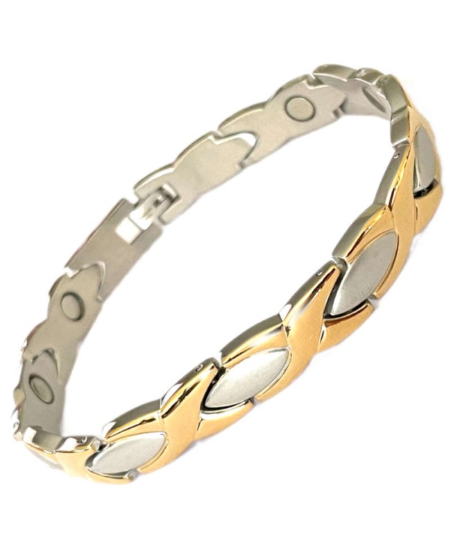 Bracelet magnétique acier - argent brossé et or - Pin