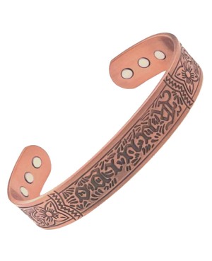 Bracelet magnétique avec 6 aimants en cuivre massif et motif fleurs de tiaré - Tiaré