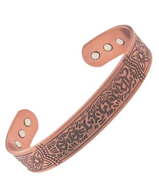 Bracelet magnétique avec 6 aimants en cuivre massif et motif fleurs de tiaré - Tiaré