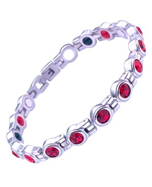 Bracelet aimanté en acier inoxydable avec strass rouge - Rubia