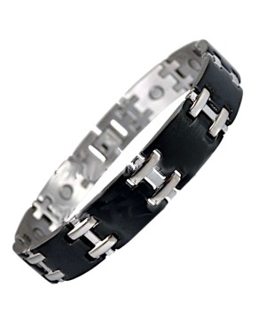 Bracelet magnétique acier argent et noir - Phébus