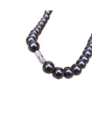 Collier en pierre magnétique Hématite perle 8 mm fermoir vissé