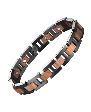 Bracelet magnétique en inox et incrustation bois -...