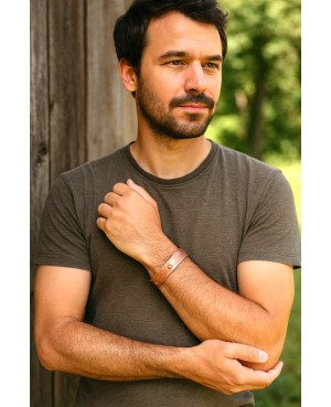 Bracelet artisanal homme en cuivre massif, fabriqué en France