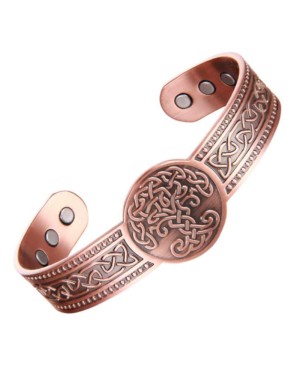 Bracelet Solarys – Manchette en cuivre ajustable avec arbre de vie gravé