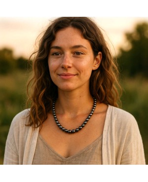 Collier magnétique en perle naturelle d'Hématite