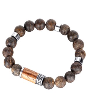 Bracelet Hémalis – Bois naturel & Hématite magnétique