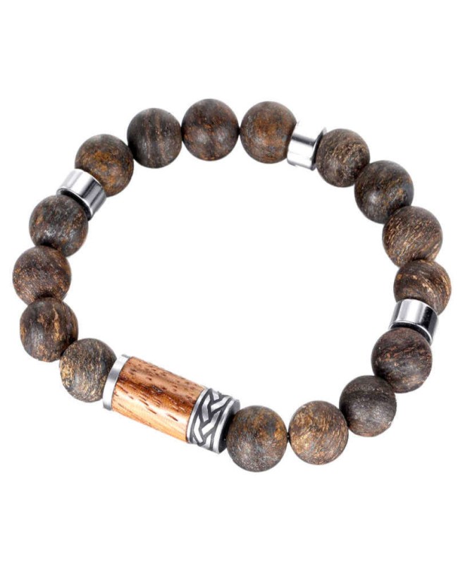 Bracelet Hémalis – Bois naturel & Hématite magnétique