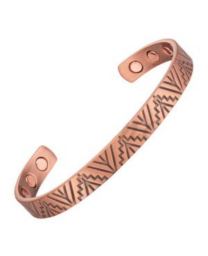 Bracelet cuivre massif avec 6 aimants avec lignes en escaliers - Baobab