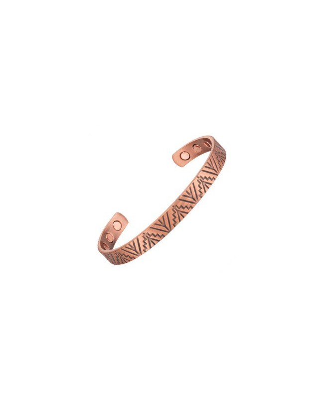 Bracelet cuivre massif avec 6 aimants avec lignes en escaliers - Baobab