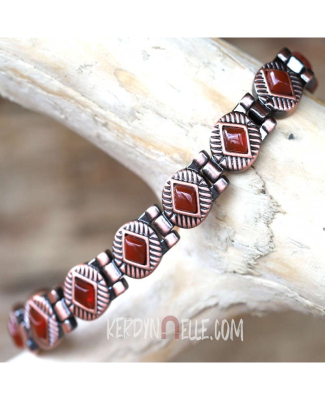 Bracelet magnétique cuivre agate rouge avec 13 aimants