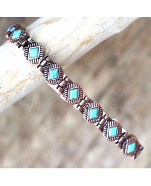 Bracelet cuivre magnétique avec de puissants aimants et turquoise - Cléopatre