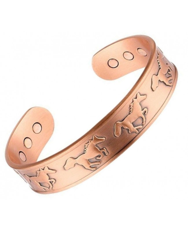 Bracelet en cuivre massif pur avec 6 aimants et motif cheval au galop