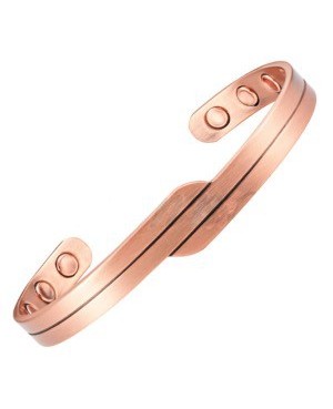 Bracelet magnétique cuivre avec une fine ligne et courbe décalée - Pépino