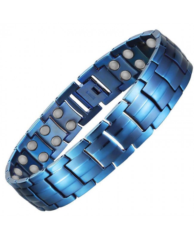 Bracelet magnétique titane bleu, anti stress puissant avec aimants