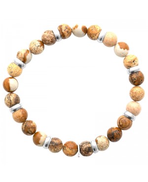 bracelet en perles naturelle Jaspe paysage diamètre 8 mm monté sur élastique