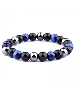 Bracelet perles naturelles hématite œil de tigre bleu obsidienne 8 mm