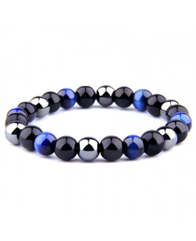 Bracelet perles naturelles hématite œil de tigre bleu obsidienne 8 mm