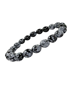 Bracelet pour favoriser l'ancrage en pierres Obsidienne neige, monté sur élastique