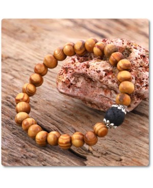Bracelet énergétique en perles de bois 8 mm et pierre de lave