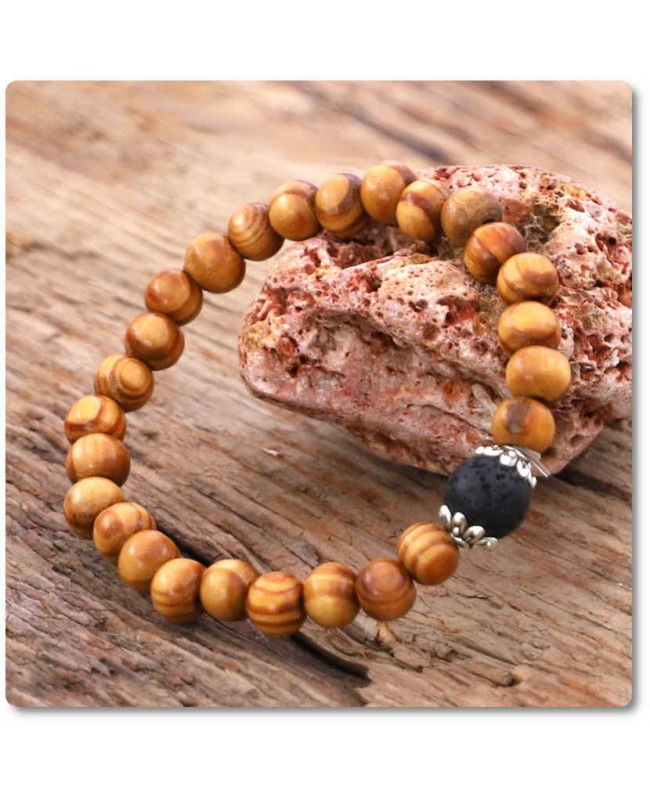 Bracelet énergétique en perles de bois 8 mm et pierre de lave Bracelet énergétique en perles de bois 8 mm et pierre de lave
