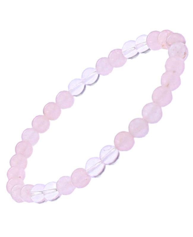 Bracelet amour en quartz rose et cristal de roche pierre 6 mm